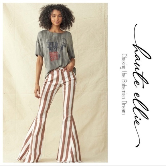 BOHO BABE BOLD-Striped Denim Flare Jeans - Picture 7 of 12